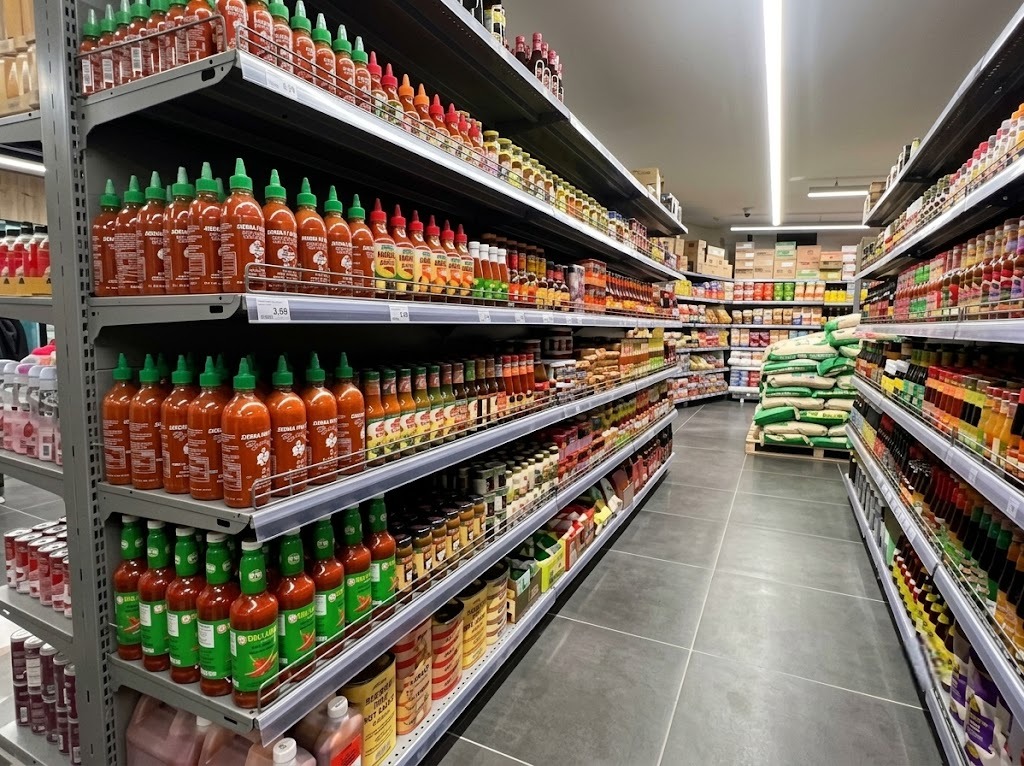 Rayons supermarché Asia Mart avec sols brillants entretenus par Upgrade Facilities